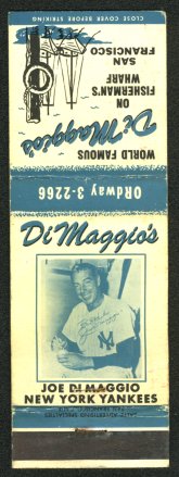 1960 Joe DiMaggio Restaurant Matchbook